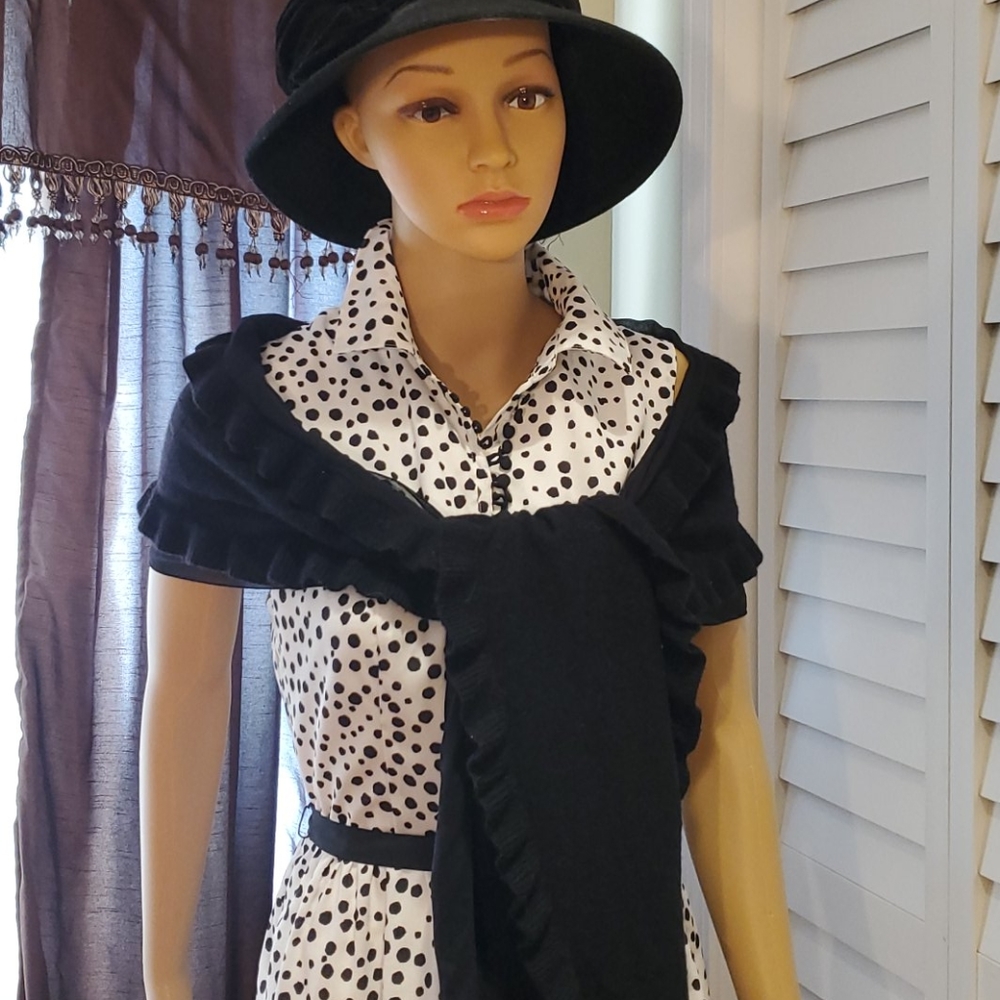 PolkA DOT-"TWO PIECE BUTTON DOWN DRESS AND SCARF"